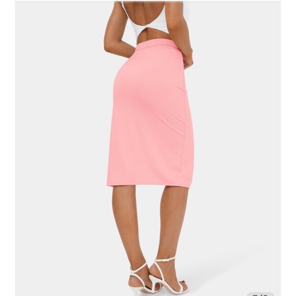 Halara Ruched Split Hem Midi Skirt Sz Small Womens Pink Bodycon Casual Soft - Picture 2 of 10